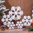 5 Pcs Winter Wooden Snowflake Decor Christmas Snowflake Signs 3D Decoration Tabletop Wood Snowflakes Centerpiece White Block Table Decor Standing Sign for Xmas Fireplace Mantel Home (white)