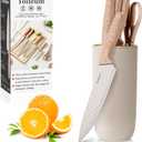 Knife Set, Toileum 11 Piece Khaki Kitchen Knife Block Set, Anti-Rust Non-Stick Stainless Steel Chef Knife Sets with 6 Blade Guards for Kitchen, Ergonomical Design (Khaki)