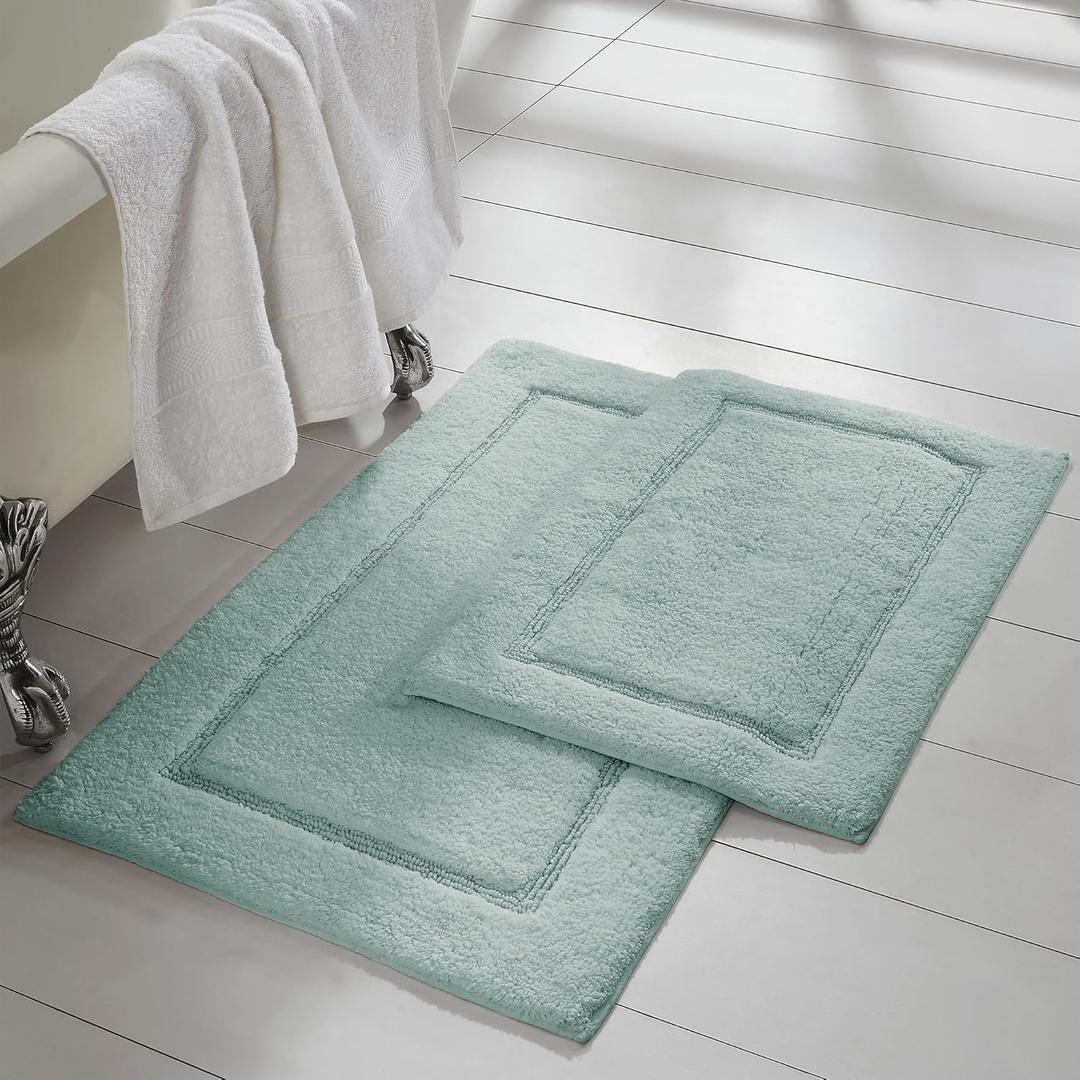 Modern Threads - 2-Pack Luxury Bath Mat Set - Solid Loop Soft Combed Cotton - Non-Slip Backing for Restroom Floors - 17"x 24"& 21"x 34" Absorbent Bathroom Mats (Spa Blue)