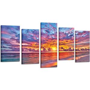 KREATIVE ARTS - 5 Pieces Modern Canvas Painting Wall Art Colorful Sunset Over Ocean on Maldives Seascape Picture Print On Canvas Giclee Artwork For Wall Decor (Large Size: L 60'' x H 32'')