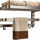 Towel Racks for Bathroom 15.74Inch Towel Shelf with Towel Bars Foldable Towel Holder with 5 Hooks Suction Cup Wall Mounted No Drilling Damage Free Towel Storage Organizer