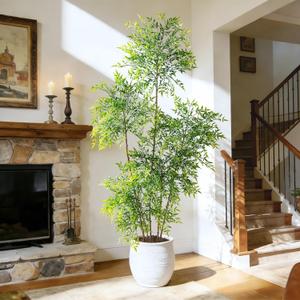 Faux Bamboo Plant Artificial Nandina Tree 7.2FT Artificial Plants Realistic 90% Better Coverage Faux Plant Bamboo Plants Faux Floor Plant in Pot for Home & Office Decor (Green, 7.2ft)
