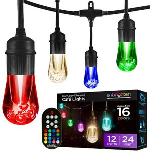 Enbrighten Vintage Outdoor String Lights, 24ft, 12 RGB Acrylic Bulbs, Weatherproof, RF Remote Control, Perfect for Holidays, Gameday, Parties, and More, 37791