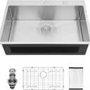 33x22 Drop In Kitchen Sink 16 Gauge Stainless Steel Kitchen Sink Single Bowl Round Corner Topmount Overmount Deep Basin Kitchen Sinks