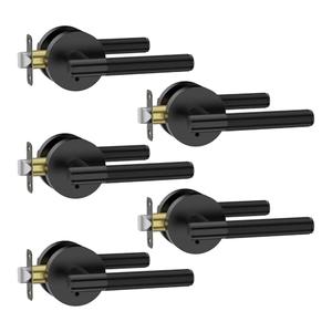 Amerdeco 4 Pack Matte Black Door Handles Interior, Knurled Privacy Door Handles with Lock, Heavy Duty Black Door Lever for Bedroom or Bathroom, Reversible Keyless for Left Right Handed Doors AM0016