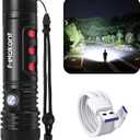 LED Rechargeable Flashlights 1600 High Lumens, 36 Hour Long Runtime, M300 Fast Charging Version Charges Type-C, Zoomable, 6 Modes, All-weather Waterproof Flashlight for Home Emergency Camping (Red)