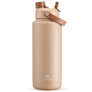POWCAN 40 oz Insulated Water Bottle with 2-in-1 Straw and Spout Lid, Keep Cold 24H, Leak-Proof, BPA-Free, Double Wall Stainless Steel Water Bottle for Sports, Gym, Travel, and School (Mocha)