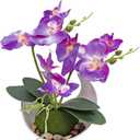 MINYULUA Artificial Orchid Flower, Purple Faux Phalaenopsis Flower Arrangement with Vase, Potted Plant Bonsai for Wedding Party Office Table Centerpiece Bathroom Home Decoration (11 x 5.9 x 5.9 inches)