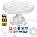 RV TV Antenna Roof Mounted for Camper/Travel Traile/Truck/Boat,White | 720° Long Range Omni Directional Reception Digital HD Antenna Signal, with Super Signal Booster, 35ft HDTV Cable