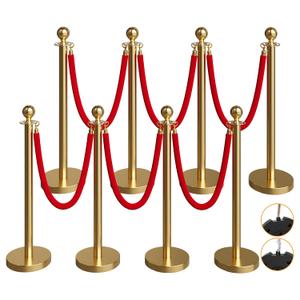 8 Pack Gold Stanchions and Velvet Ropes Set, Stainless Steel Crowd Control Barriers, 6Pcs Red Carpet Ropes and Poles for Party Supplies,Photobooth Accessories, Prom,Birthday,Business,Wedding, Museums