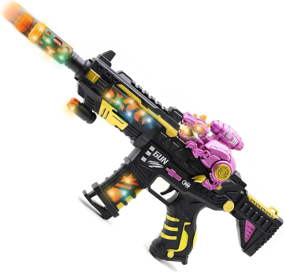 DaoDaoZhu Dinosaur Light Up Toy Gun with Sound Effects, Noise-Making Gun Toys for Kids Indoor/Outdoor Play & Halloween Costume, Birthday Christmas Dinosaur Gifts for 3-7Year Old Boys Toddlers (Black-pink)