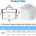 4" PVC Sewer Cleanout Adapter with Plug Pipe Fitting, PVC DWV Flush Sewer Cleanout Cap for Outdoor Garden, RVs Sewer or Drainage Piping Connect System