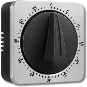 Searon Mechanical Kitchen Timer Magnetic with Loud Alarm, 60-Minute Manual Wind Up Analog Countdown Timer with Stainless Steel Scale, No Batteries for Chef Cooking, Baking, Seniors & Home Use