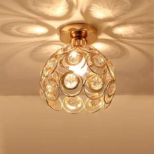 Gold Mini Chandelier Light Fixture, Crystal Ceiling Light, Semi Flush Mount Hallway Lights, Small Metal Handmade Chandelier Lamp Covers for Hallway Foyer Entryway Closet Indoor Lighting