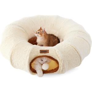 ZOMISIA Cat Tunnel Bed for Indoor Cats, Cute Cat Donut Toy Tunnel for Small Large Cats, Peekaboo Pet Cave Play Tunnel Toys for Kitten/Rabbit, Beige