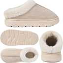 Yueerlu House Slippers For Woman Men, Womens slippers Platform EVA lightweight sole Warm Faux Fur Lined Suede Short Ankle Boots Memory Foam Fuzzy Slippers for Women Anti-Slip Boot Indoor Outdoor
