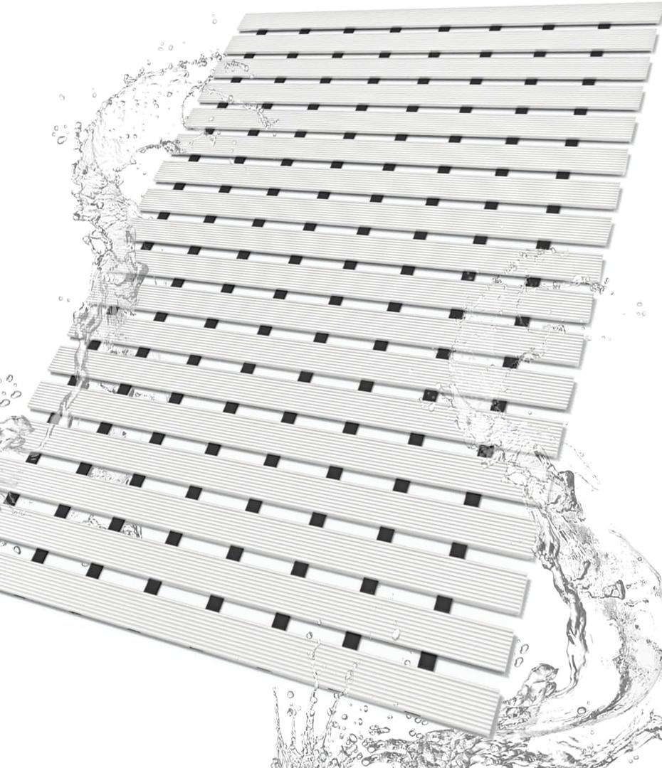 DEXI Bathtub Shower Mat Non Slip, 17x26 Bath Tub Floor Mats, Textured Bathroom Bathmat, Drain Holes, Washable, Easy Dry, White