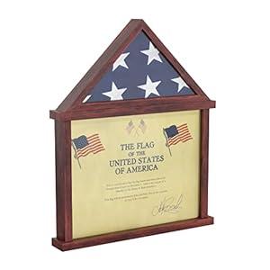 HBCY Creations Flag Display Case with Certificate Holder for 3' x 5' American Flag, Solid Wood with Glass Front with Wall Mount or Standing Display, Cherry Finish HBCY Creations Flag Display Case with Certificate Holder for 3' x 5' American Flag, Solid Wood with Glass Front with Wall Mount or Standing Display, Cherry Finish