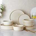 AmorArc Stoneware Dinnerware Sets for 4,Reactive Ceramic Plates and Bowls Set,Highly Chip and Crack Resistant | Dishwasher & Microwave Safe | Round Dishes Set Service for 4 (12pc)
