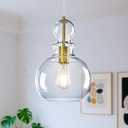 Modern Glass Pendant Lights Kitchen Island Gold Pendant Light Fixture with 8.27 in Clear Glass Globe Chandelier for Bedroom Dining Room Island Pendant Lighting (1 Pack)