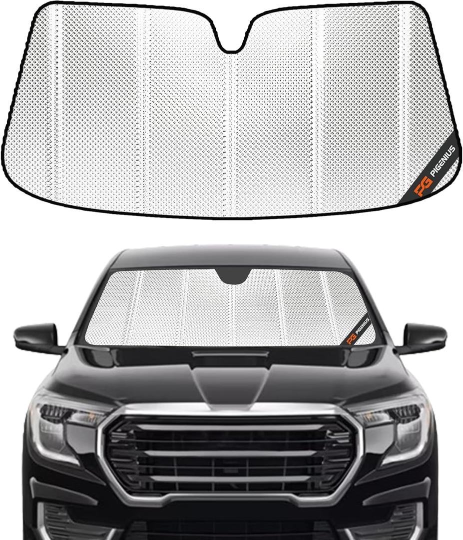 Pigenius Windshield Sun Shade for GMC Terrain 2018-2024. Reflective Aluminum Film Front Window Sunshade