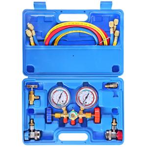 JIFETOR 3 Way AC Manifold Gauge Set, HVAC Diagnostic Charging Tool for Auto Household R404A R134A Refrigerant, with 5FT Hose, Adjustable Quick Coupler, Can Tap and Adapter