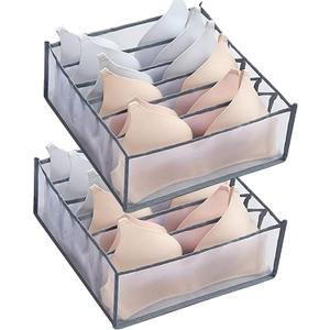 TOOVREN Bra Drawer Organizers, Underwear Wardrobe Organizers Divider, Lingerie Storage Bins, Closet Organizers and Storage Boxes, Foldable Closet Storage Box for Underwear Bra Socks (6 Grids,2 Pack)