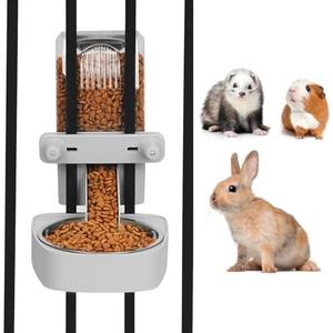 Kenond 55oz Hanging Automatic Rabbit Feeder, 1.6L Large Capacity Gravity Food Dispenser with Stainless Steel Bowl,for Dog, Cat, Ferret & Medium-Small Animals,Fits Widemouth Cages& Wire Cages & Crates