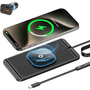 Magnetic Wireless Car Charger Pad, REESTECQI 15W Wireless Charging Pad for Magsafe Charger Wireless Charger for Car Non Slip Type C with 40W Car Charger for iPhone 17/16/15/14/13/12 (1M Cable)