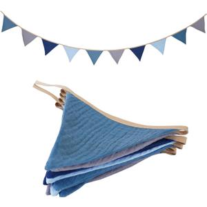 Garland Triangle Banners Blue and Grey, Pennant Banner Bunting Flags Fabric for Baby Shower Birthday Party Decorations Nursery Playroom Decor(Blue grey) (1PCS)