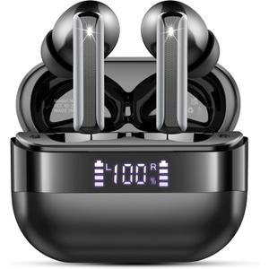 Wireless Earbuds, 2025 Bluetooth 5.4 Headphones Bass Stereo, Ear Buds with 4 Mics ENC Noise Cancelling, Bluetooth Earbuds 48H Playtime LED Display Charging Case, IP7 Waterproof in Ear Earphones, Black