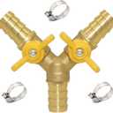 Brass 3-way Y-shaped Shut-off Ball Valve with 2-switch Hose Barb Include 3 Stainless Steel Clamps Hose Pipe Barb Fitting for Water/Oil/Gas