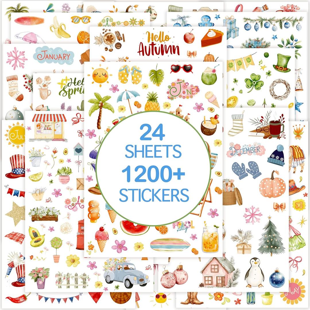 Slapaflife Planner Stickers (24 Page, 1000+ Stickers, Multicolor, Paper, Vintage Style, Holiday & Seasonal Themed, Planner & Scrapbook Accessories)
