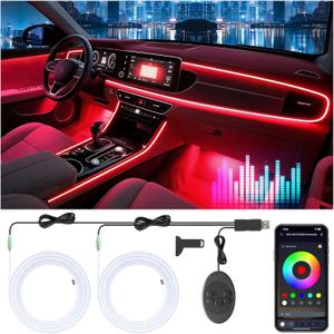 Car Led Strip Lights, Interior Car Lights, App Control Ambient Lighting Kit With RGB 16 Million Colors Fiber Optics & Music Sync Rhythm, USB Neon Light Accessories for Center Console & Dashboard, Upgraded (2 in 1)