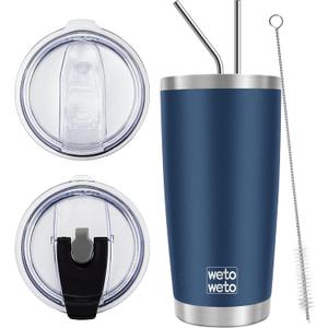 WETOWETO 20oz Tumbler with 2 lids and 2 straws, Stainless Steel Vacuum Insulated Water Coffee Tumbler Cup, Double Wall Powder Coated Spill-Proof Travel Mug Thermal Cup (Navy Blue, 1 Pack)