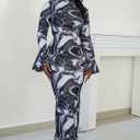 Women Sexy Long Sleeve Maxi Dress Mock Neck Mesh Print Bodycon Y2K Dress Elegant Cocktail Night Out Club Dresses (M)