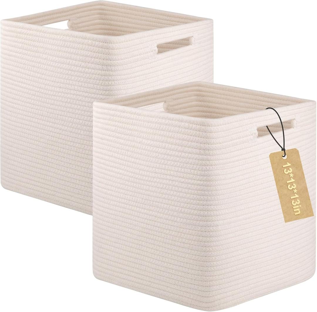 OIAHOMY Storage Cubes, 13 Inch Cube Storage Organizer, Collapsible Storage Bins, Baskets for Organizing, Storage Bins for Shelves-White, 2-PACK