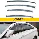 4pcs Window Visors Compatible with 11-14 Sonata i45 YF 15 Hybrid Smoke Tint with Chrome Trim Outside Mount Tape On/Clip On Style PVC Sun Rain Guard