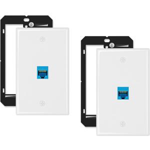 Iwillink 10Gbps Ethernet Wall Plate CAT6A, 1-Port Keystone Wall Plate and Jack Outlet, RJ45 Wall Plates with Single Gang Low Voltage Mounting Bracket - 2 Pack