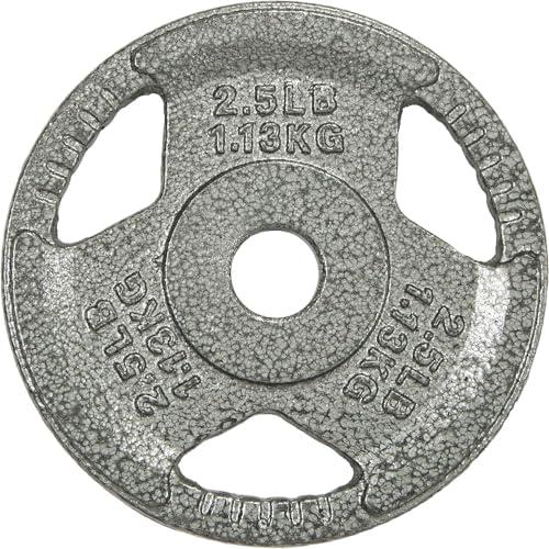 HulkFit 1 inch or 2 inch Cast Iron Weight Plate Set with Multi-Grip Handles and Enamel Coated for Barbells & Strength Training - Grey 4 Pack