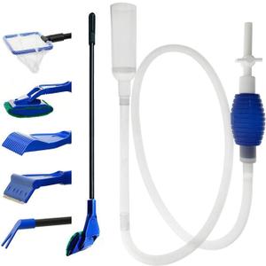 GreenJoy Aquarium Fish Tank Cleaning Kit Tools Algae Scrapers Set 5 in 1 & Fish Tank Gravel Cleaner - Siphon Vacuum for Water Changing and Sand Cleaner (Cleaner Set)