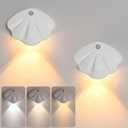Dijjaqim Shell Motion Sensor Night Lights.Battery Operated Wall Sconces Set of Two.Wall Mounted Lamps with 3 Color Temperatures & Dimmable.Magnetic.LED Wall Light for Bedroom Hallway Stairway (White)