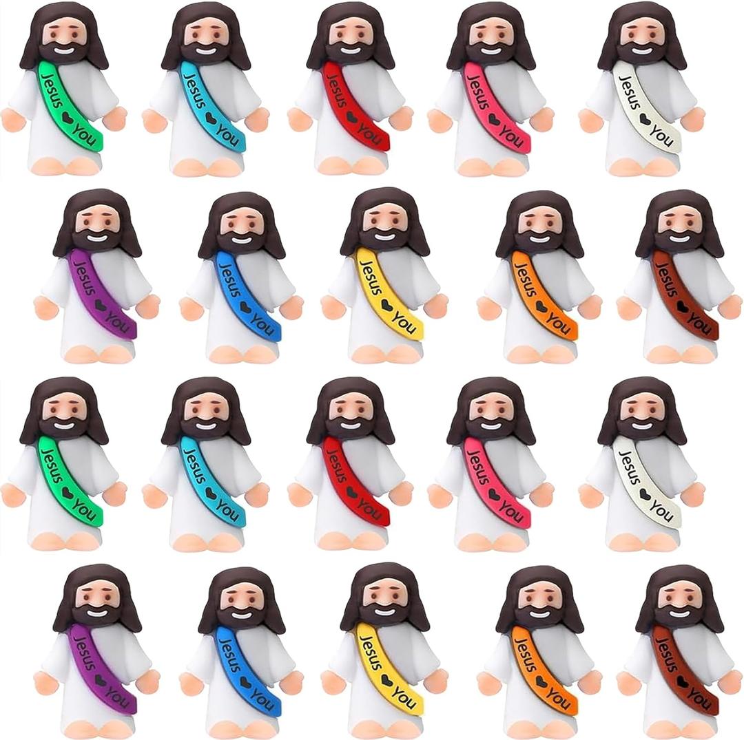 AKFAHOIF 20PCS Little Jesus Figures, Mini Jesus Figurines in Bulk, Multicolor Tiny Jesus Figures, Miniature Figurines to Hide and Seek Religious Gifts for Easter Egg Stuffers