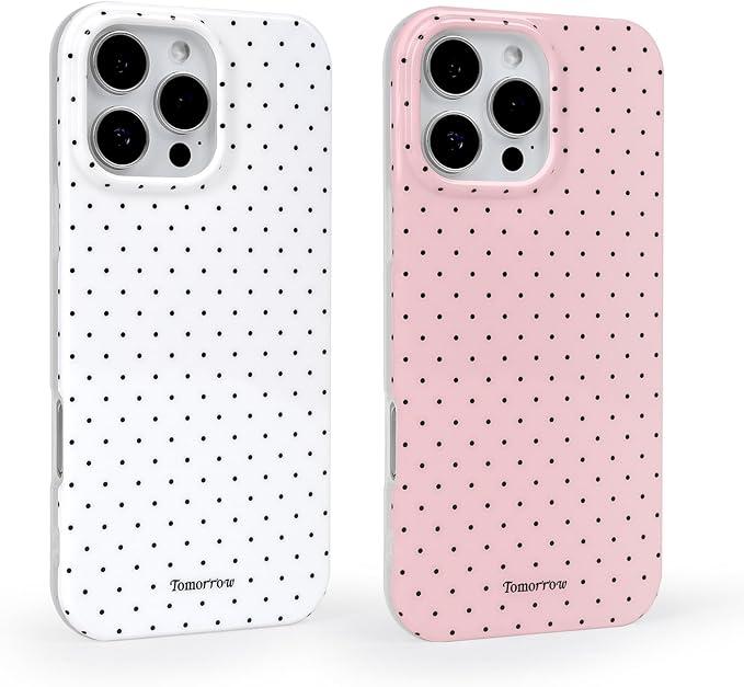 2 Pack for iPhone 15 Pro Max Case with Cute Fashion Polka Dot Phone Case Soft TPU Slim Shockproof Phone Cover for Women Girls (White+Pink)