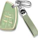 QBUC for Chevy Key Fob Cover with Keychain Soft TPU Protection Case Compatible with 2021-2026 Chevy Tahoe Suburban GMC Yukon Denali Silverado 6-Buttons(Gold Trim Green)