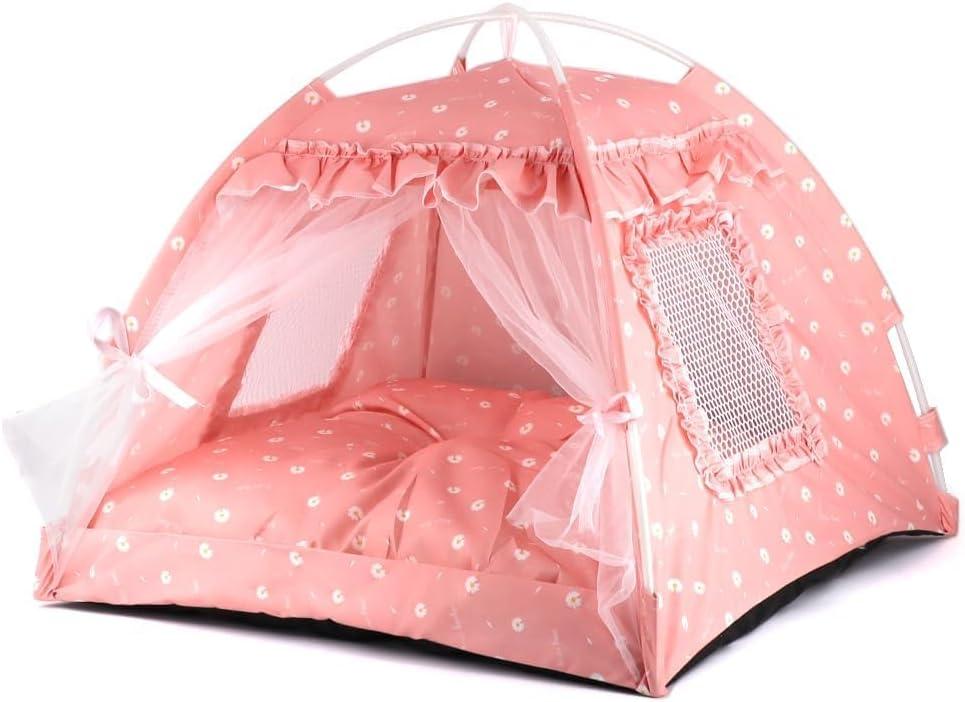 Dog Tent Indoor Cat House Pink Puppy Bed Portable Pet Teepe Princess Dog Camping Tent Outdoor Kitten Houses Cute Bunny Nest Girl Kitty Cave, Medium (15.7"x15.7"x14.6")