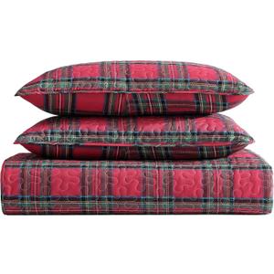 Beatrice Home Fashions Lightweight King Holiday Quilt Bedding Set Tarick Plaid, Red, Black, Green