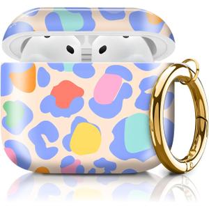 Cute Case Cover Compatible with AirPod 4th Generation 2024, Shockproof for Women & Girls with Cute Golden Round Buckle – Protective, Anti-Drop Design(Colorful Leopard)