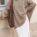 Saodimallsu Womens Oversized Tunic Sweaters Long Sleeve Crew Neck Chunky Knit Slouchy Casual Pullover Sweater Tops (Medium, Khaki)