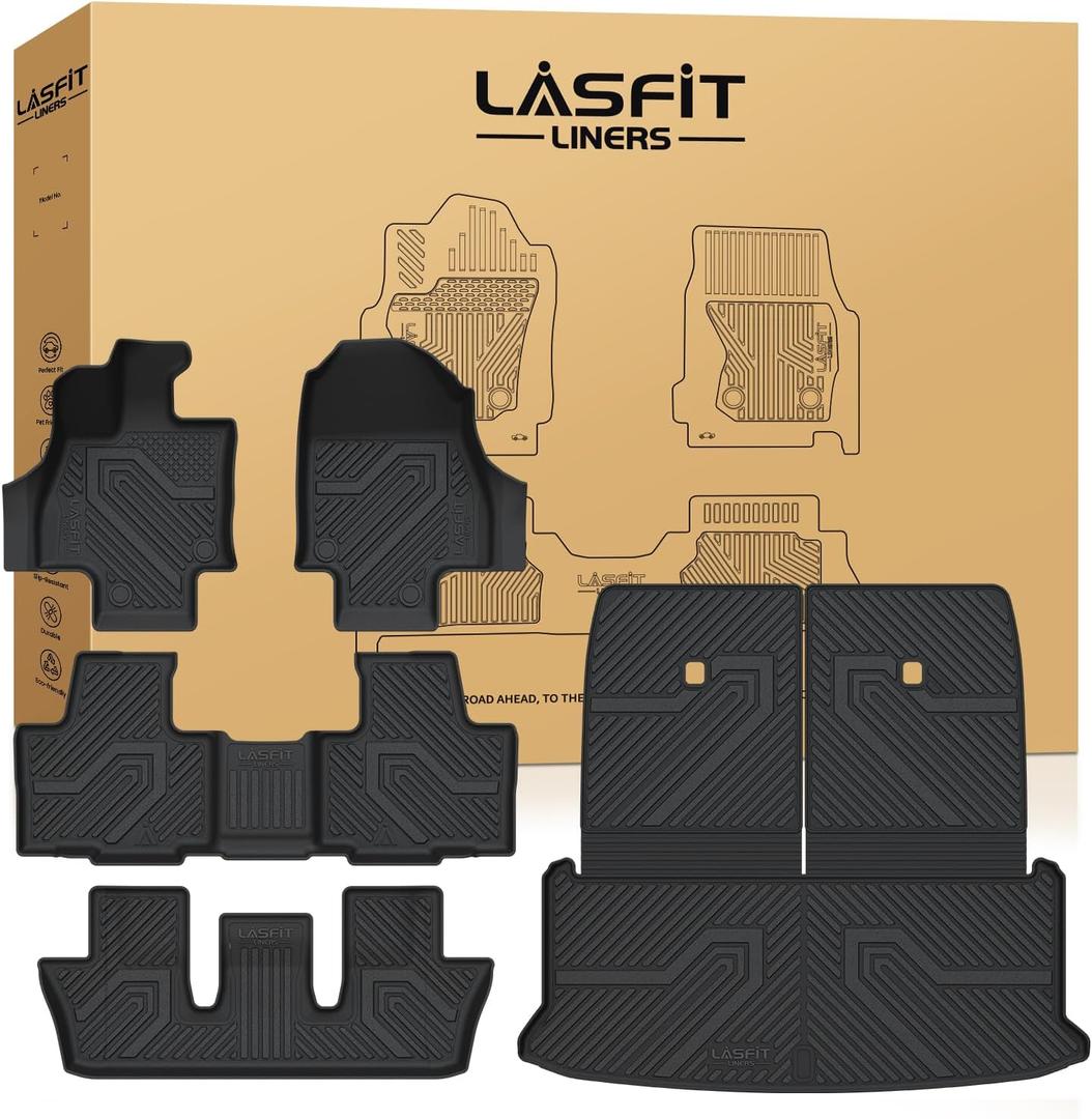 LASFIT Floor Mats&Trunk Mat&Backrest Mat for Lexus TX/TX350/TX500h/TX550h+ 2024 2025 2026, TPE All Weather Floor Liners for Lexus TX 350, 3Row&Cargo Mat for Tx Car Mats(Cargo Mat Fit with Subwoofer